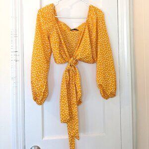 Shein Wrap / Tie Front Daisy Print Long Sleeve Top